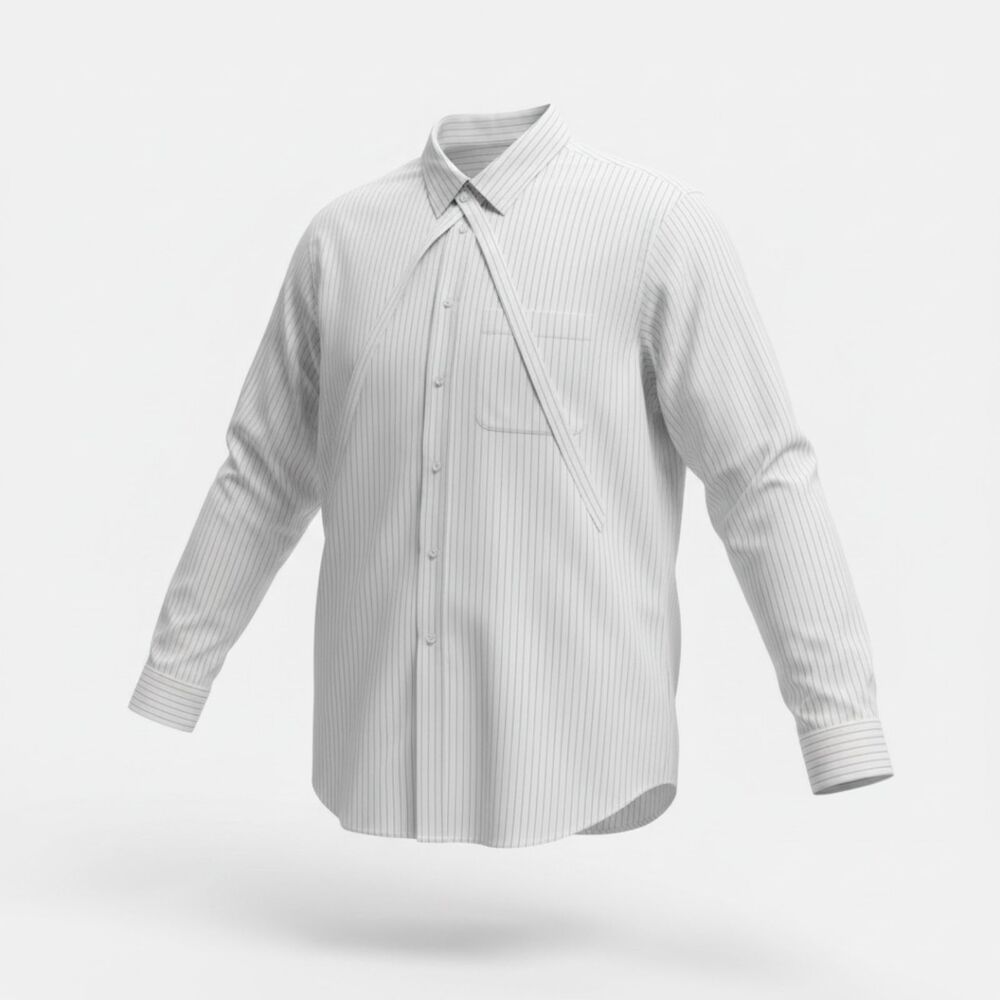 Lanvin Paris Pinstripe Cotton Poplin Shirt Tie Collar Detail Made Italy 43